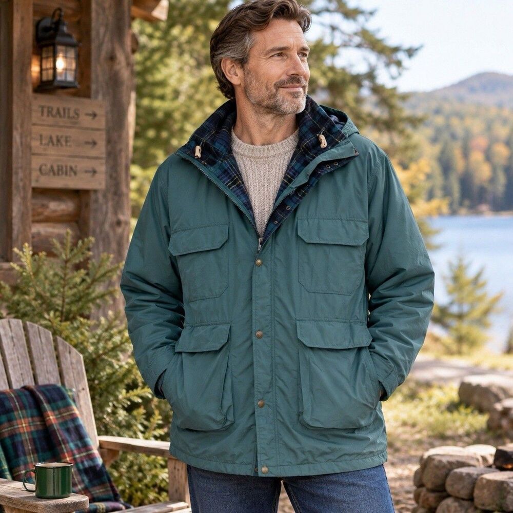 VTG 1970s Woolrich 7332 Mens XL Mountain Parka Jacket Green Plaid Lined USA